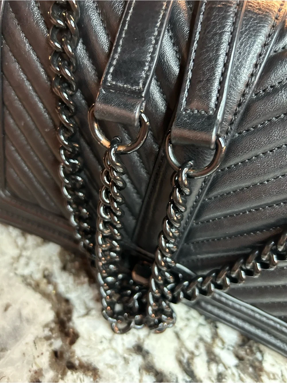 Rebecca Minkoff Black Leather Quilted Chevron Flap Shoulder Bag